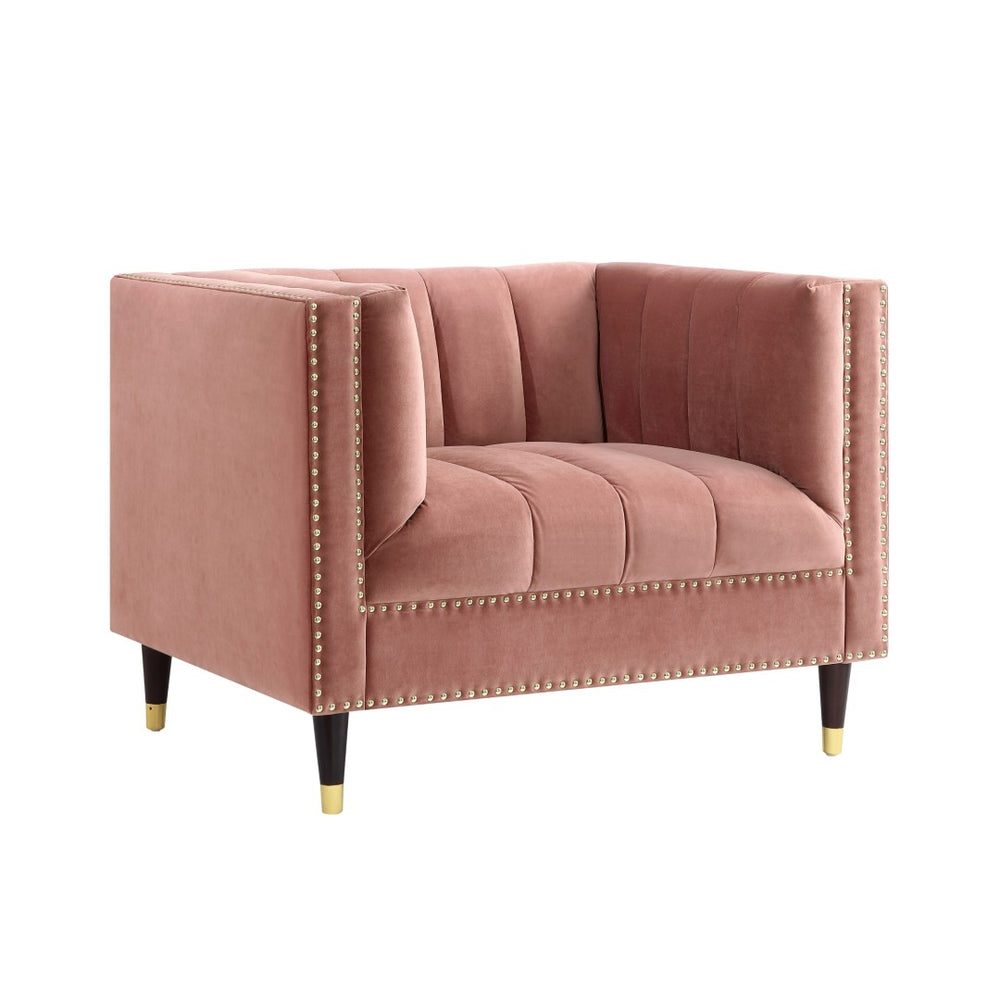 HomeRoots 34" Velvet Tufted Club Chair with Gold Legs – Elegant, Compact Seating for Stylish Living Spaces Blush/Gold 534134
