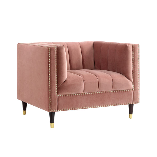 Homeroots 34" Blush And Gold Velvet Tufted Club Chair Blush,Gold  534134