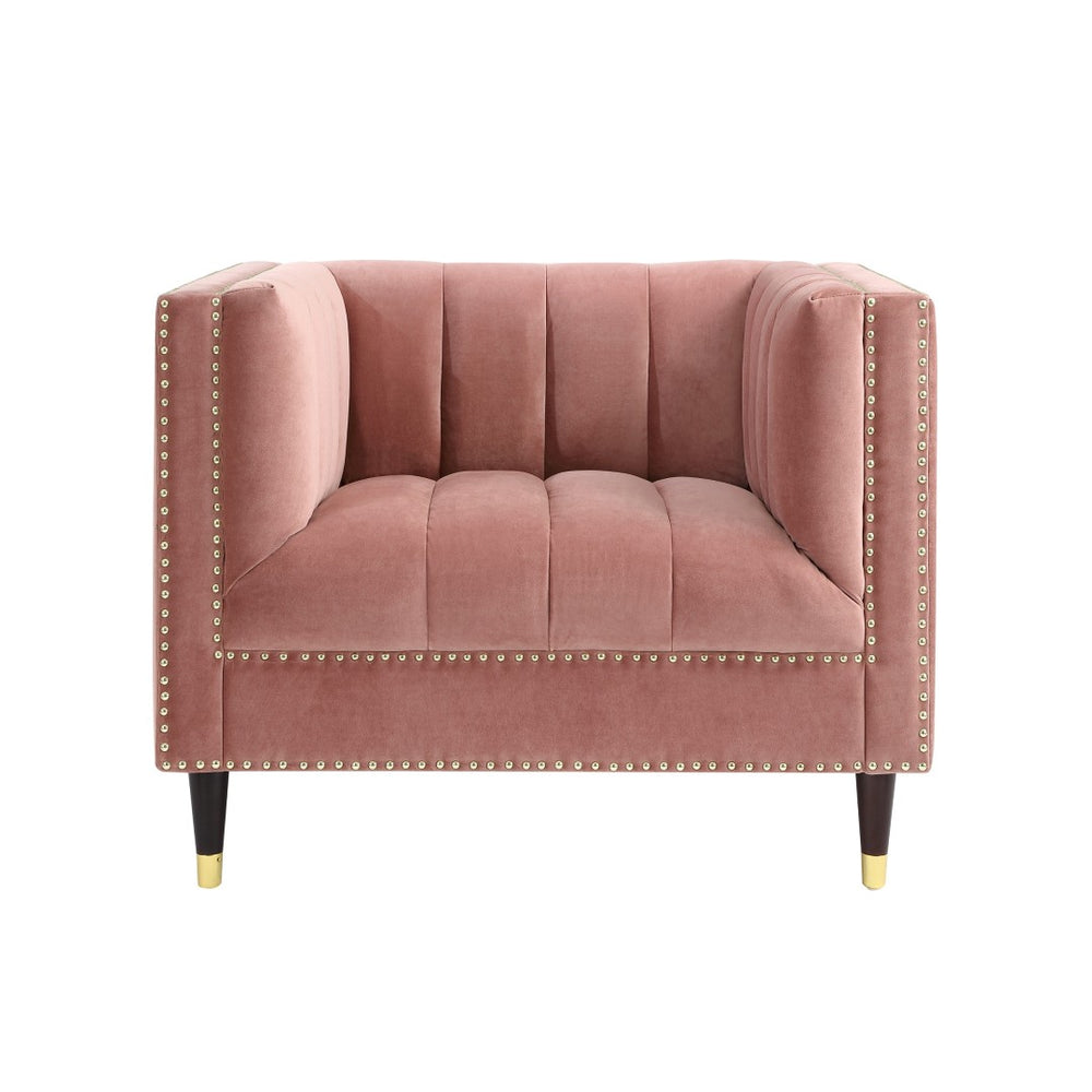 HomeRoots 34" Velvet Tufted Club Chair with Gold Legs – Elegant, Compact Seating for Stylish Living Spaces Blush/Gold 534134