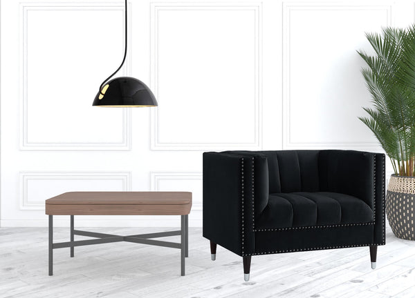 Homeroots 34" Black And Silver Velvet Tufted Club Chair Black,Chrome  534135