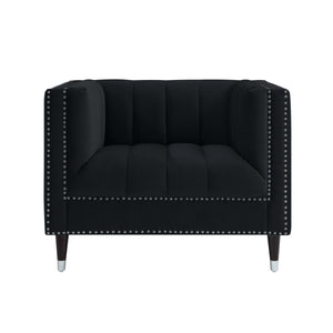 Homeroots 34" Black And Silver Velvet Tufted Club Chair Black,Chrome  534135