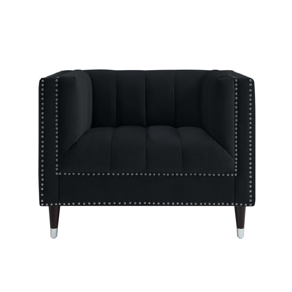 Homeroots 34" Black And Silver Velvet Tufted Club Chair Black,Chrome  534135