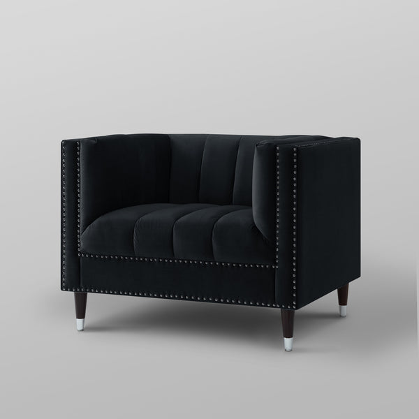 Homeroots 34" Black And Silver Velvet Tufted Club Chair Black,Chrome  534135