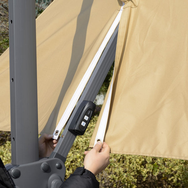 English Elm Outsunny 10Ft Solar Led Cantilever Umbrella - 360° Rotation, Tilt, Crank For Stylish Outdoor Shade W2225P217592-GIGA