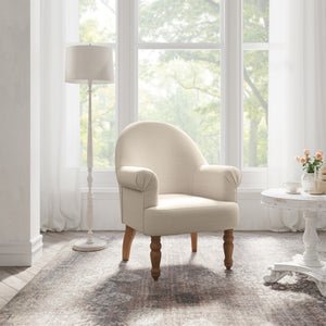 Homeroots 33" Cream And Brown Linen Arm Chair Cream White  534140