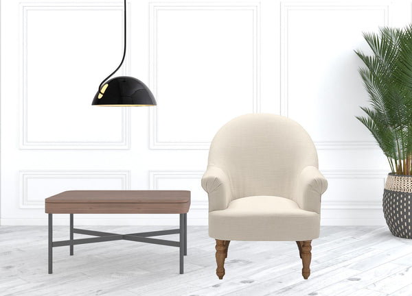 Homeroots 33" Cream And Brown Linen Arm Chair Cream White  534140