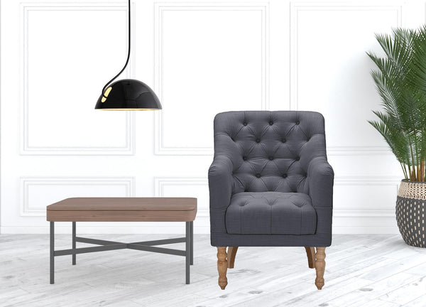 Homeroots 32" Dark Gray And Brown Linen Tufted Arm Chair Dark Grey  534146