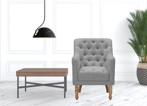 Homeroots 32" Gray And Brown Linen Tufted Arm Chair Grey  534147