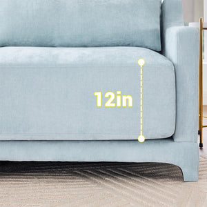 English Elm Four-Seater Sofa Set With Movable Ottoman & Lumbar Pillow - Elegant Sky Blue Chenille Comfort! W714S01212