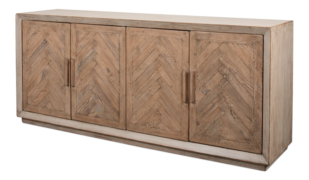 Sarreid Hollis 4 Door Sideboard In Stone Grey With Natural Doors - Stylish Reclaimed Pine Storage Solution Grey  53415-1
