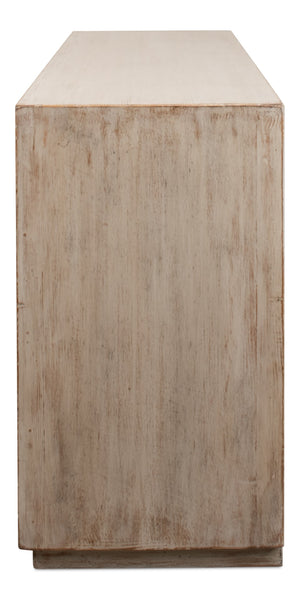 Sarreid Hollis 4 Door Sideboard In Stone Grey With Natural Doors - Stylish Reclaimed Pine Storage Solution Grey  53415-1