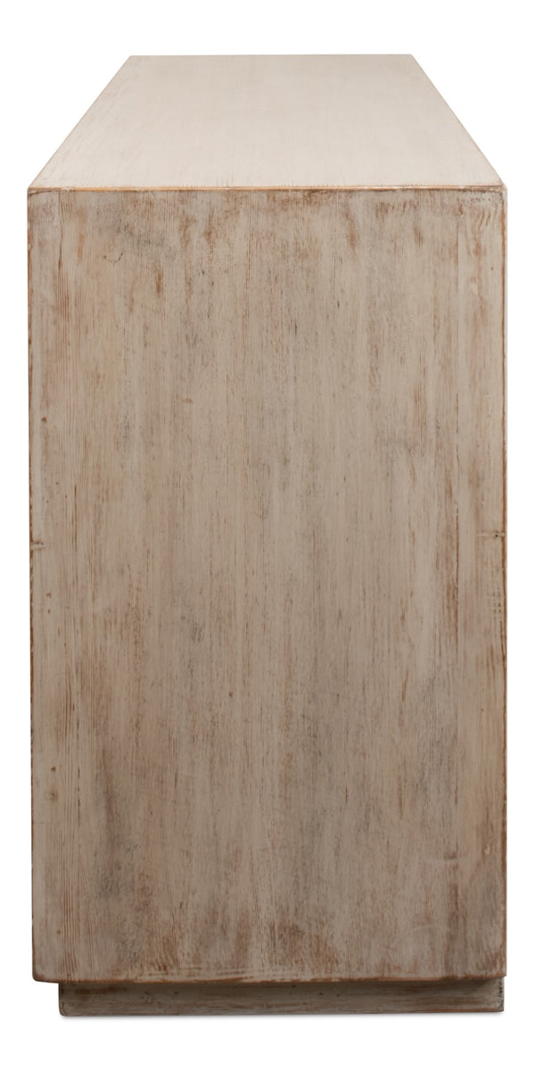 Sarreid Hollis 4 Door Sideboard In Stone Grey With Natural Doors - Stylish Reclaimed Pine Storage Solution Grey  53415-1