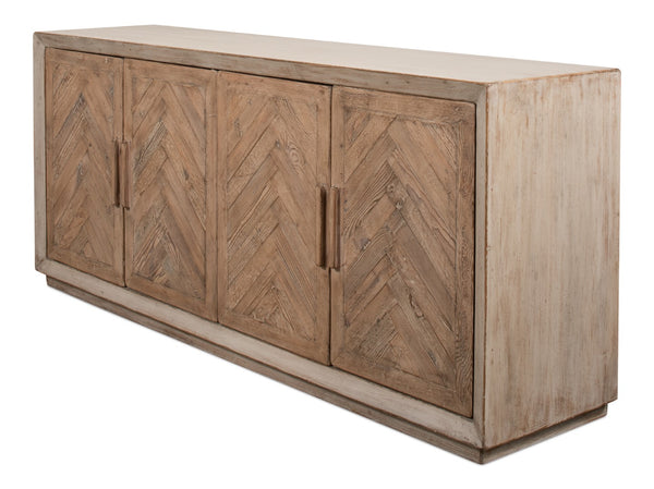 Sarreid Hollis 4 Door Sideboard In Stone Grey With Natural Doors - Stylish Reclaimed Pine Storage Solution Grey  53415-1