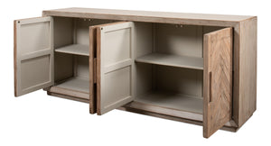 Sarreid Hollis 4 Door Sideboard In Stone Grey With Natural Doors - Stylish Reclaimed Pine Storage Solution Grey  53415-1