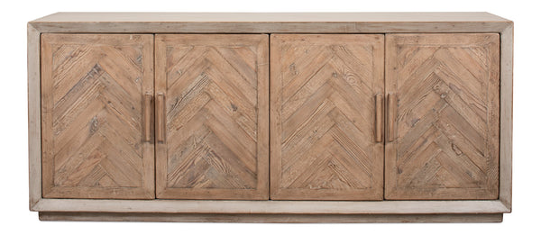 Sarreid Hollis 4 Door Sideboard In Stone Grey With Natural Doors - Stylish Reclaimed Pine Storage Solution Grey  53415-1