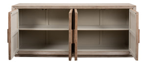 Sarreid Hollis 4 Door Sideboard In Stone Grey With Natural Doors - Stylish Reclaimed Pine Storage Solution Grey  53415-1