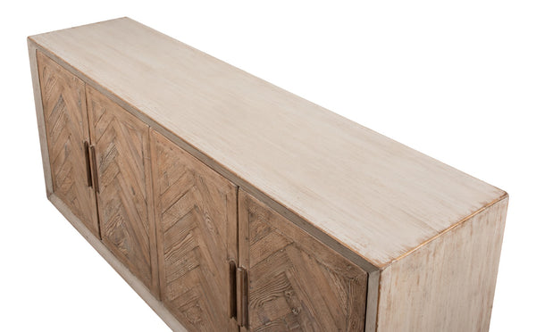Sarreid Hollis 4 Door Sideboard In Stone Grey With Natural Doors - Stylish Reclaimed Pine Storage Solution Grey  53415-1