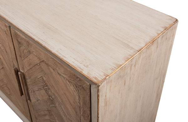 Sarreid Hollis 4 Door Sideboard In Stone Grey With Natural Doors - Stylish Reclaimed Pine Storage Solution Grey  53415-1