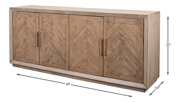 Sarreid Hollis 4 Door Sideboard In Stone Grey With Natural Doors - Stylish Reclaimed Pine Storage Solution Grey  53415-1