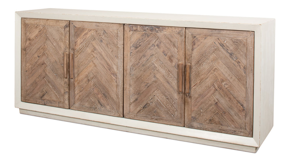 Sarreid Hollis 4-door Sideboard In Antique White With Natural Pine Doors - Stylish Storage Solution White  53415-3