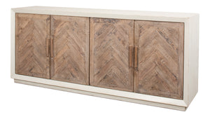 Sarreid Hollis 4-door Sideboard In Antique White With Natural Pine Doors - Stylish Storage Solution White  53415-3