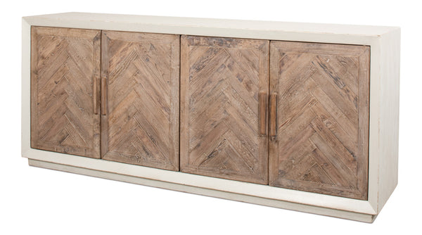 Sarreid Hollis 4-door Sideboard In Antique White With Natural Pine Doors - Stylish Storage Solution White  53415-3