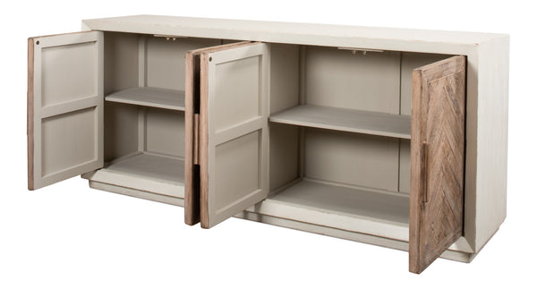 Sarreid Hollis 4-door Sideboard In Antique White With Natural Pine Doors - Stylish Storage Solution White  53415-3