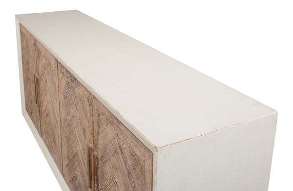 Sarreid Hollis 4-door Sideboard In Antique White With Natural Pine Doors - Stylish Storage Solution White  53415-3