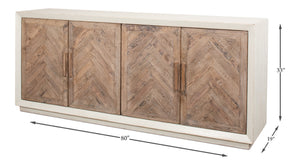 Sarreid Hollis 4-door Sideboard In Antique White With Natural Pine Doors - Stylish Storage Solution White  53415-3