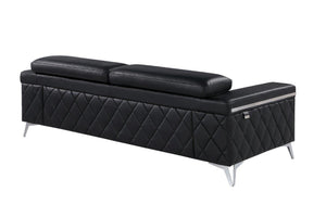 Homeroots 89" Black Italian Leather Sofa With Silver Legs Dark Grey  534155