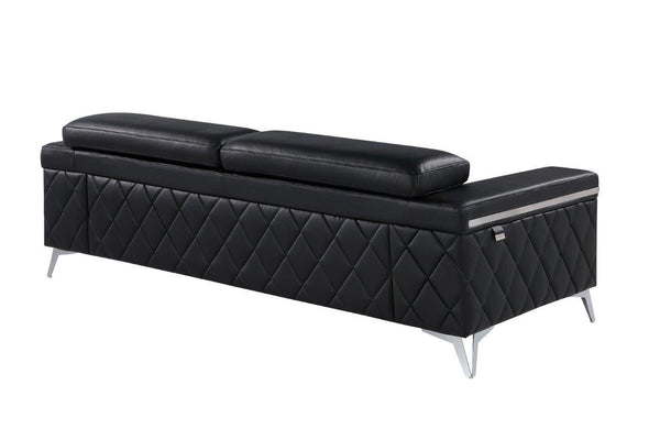 Homeroots 89" Black Italian Leather Sofa With Silver Legs Dark Grey  534155