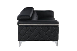 HomeRoots 89" Italian Leather Sofa with Silver Legs - Modern Design, Plush Seating, Durable Build, Seats 3 Comfortably BLACK 534155