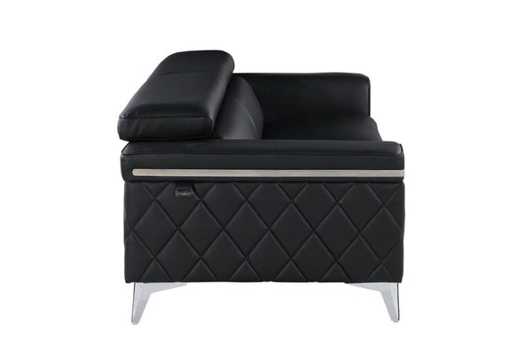 HomeRoots 89" Italian Leather Sofa with Silver Legs - Modern Design, Plush Seating, Durable Build, Seats 3 Comfortably BLACK 534155