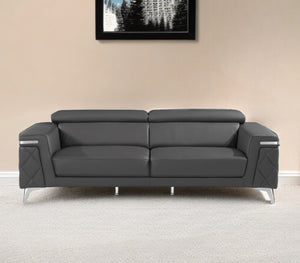 Homeroots 89" Dark Gray Italian Leather Sofa With Silver Legs Black  534156