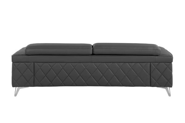 HomeRoots 89" Italian Leather Sofa with Silver Legs - Modern Design, Plush Seating, Durable Build, Seats 3 Comfortably DARK GRAY 534156