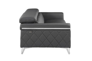 HomeRoots 89" Italian Leather Sofa with Silver Legs - Modern Design, Plush Seating, Durable Build, Seats 3 Comfortably DARK GRAY 534156