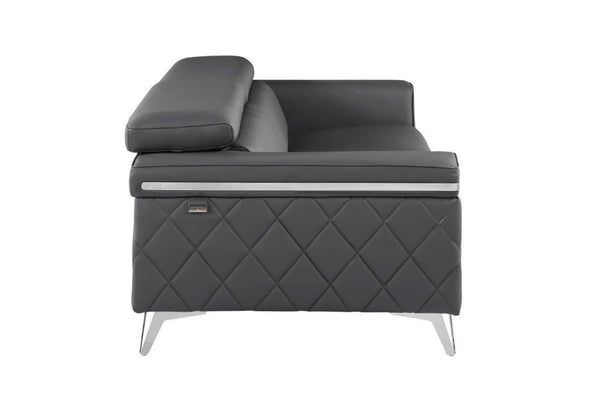 HomeRoots 89" Italian Leather Sofa with Silver Legs - Modern Design, Plush Seating, Durable Build, Seats 3 Comfortably DARK GRAY 534156