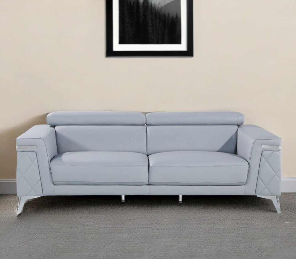Homeroots 89" Light Blue Italian Leather Sofa With Silver Legs Light Grey  534157