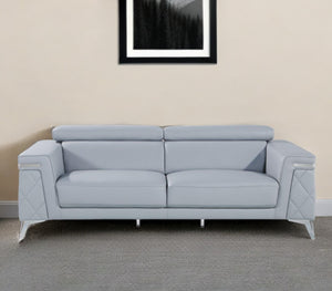 Homeroots 89" Light Blue Italian Leather Sofa With Silver Legs Light Grey  534157