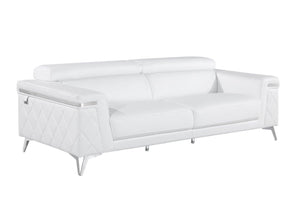 Homeroots 89" White Italian Leather Sofa With Silver Legs White  534158
