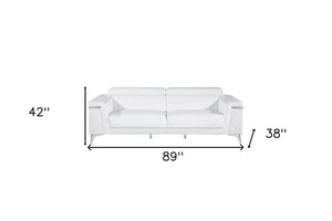 HomeRoots 89" Italian Leather Sofa with Silver Legs - Modern Design, Plush Seating, Durable Build, Seats 3 Comfortably WHITE 534158