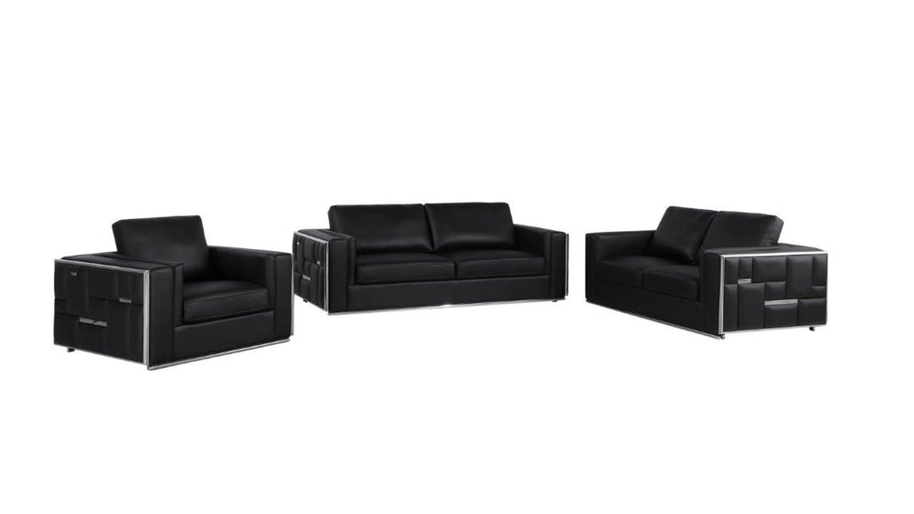 HomeRoots Black Top Grain Leather 5-Person Seating Set: Luxurious Comfort, Modern Design & Sturdy Chrome Legs 534159