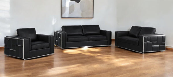 Homeroots Black Top Grain Leather Five Person Seating Set Black  534159