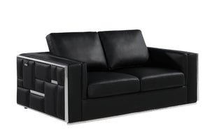 HomeRoots Black Top Grain Leather 5-Person Seating Set: Luxurious Comfort, Modern Design & Sturdy Chrome Legs 534159