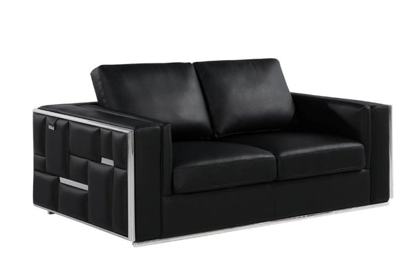 HomeRoots Black Top Grain Leather 5-Person Seating Set: Luxurious Comfort, Modern Design & Sturdy Chrome Legs 534159