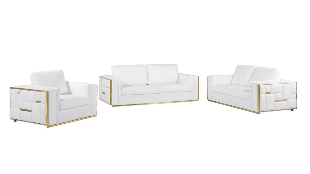 HomeRoots White Top Grain Leather Seating Set for 5 - Modern Luxury Sofa with Sturdy Frame & Easy Care 534160