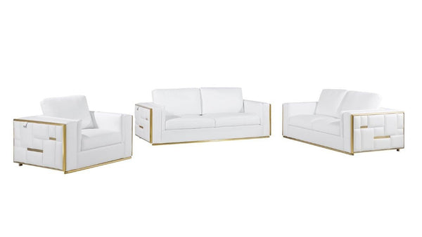 Homeroots White Top Grain Leather Five Person Seating Set White  534160