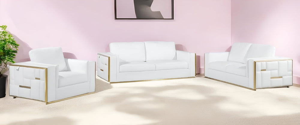 HomeRoots White Top Grain Leather Seating Set for 5 - Modern Luxury Sofa with Sturdy Frame & Easy Care 534160