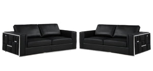 Homeroots Two Piece Indoor Black Italian Leather Four Person Seating Set Black  534161