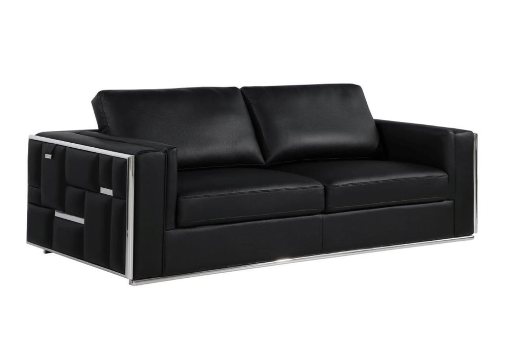HomeRoots Two Piece Indoor Black Italian Leather Seating Set for Four – Luxurious Comfort & Modern Style 534161